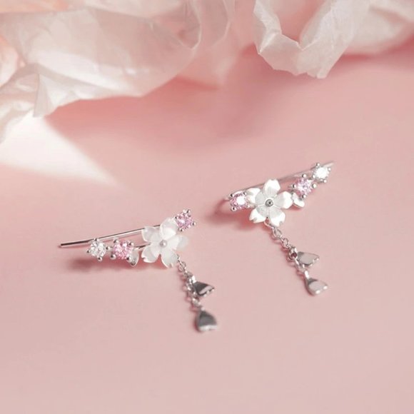 *NEW 925 Sterling Silver Diamond Flower Earrings Z - Picture 5 of 10